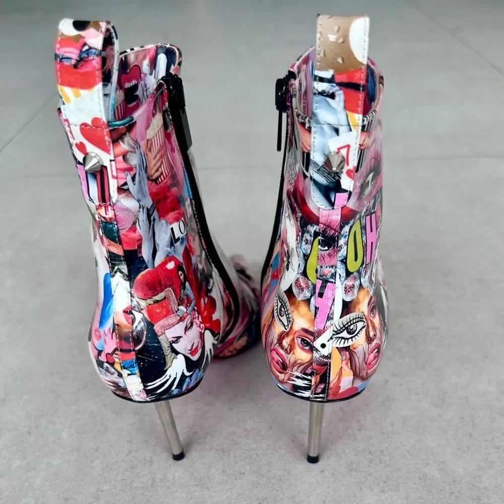 CHRISTIAN LOUBOUTIN Epic Booty Leather Printed Ankle Boots 70 EU 36.5 US 6.5